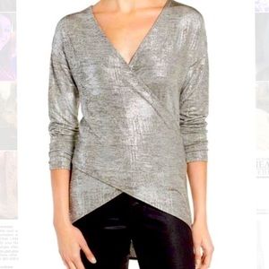 NWT TROUVÉ METALLIC WRAP TOP LG